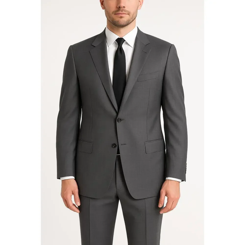 Ermenegildo‎ Zegna Jacket Mens 52 L Gray Suit Fit Rom Wool Notched Lapel 2Button